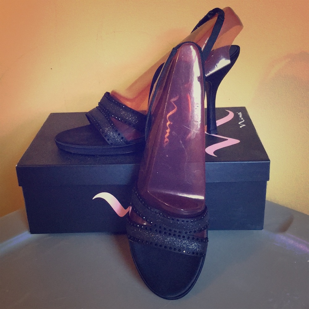 Strappy, beaded satin heels